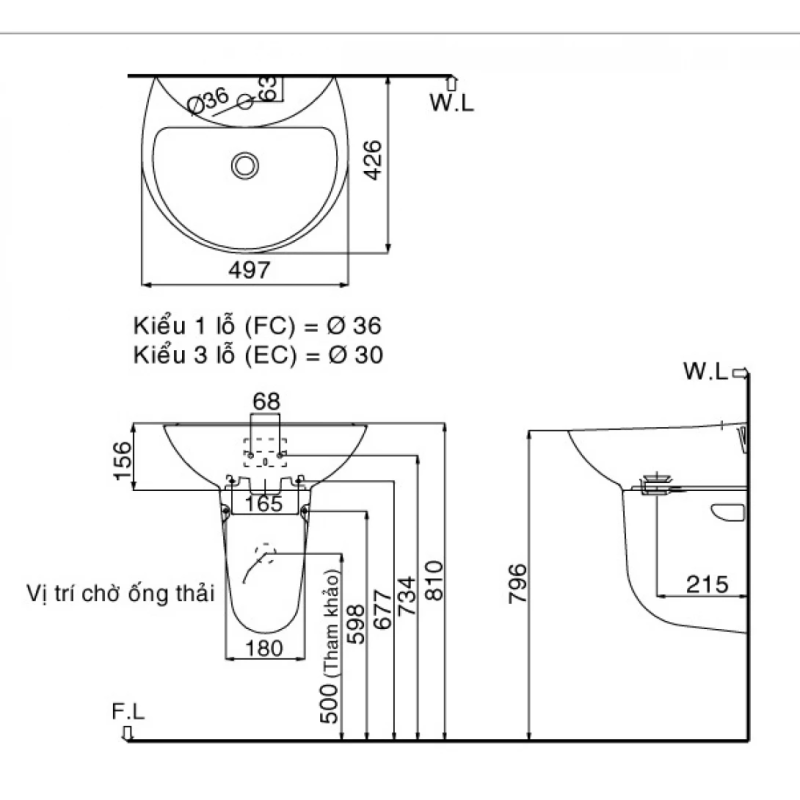 Lavabo Treo Tường Inax L-285V/L-288VC