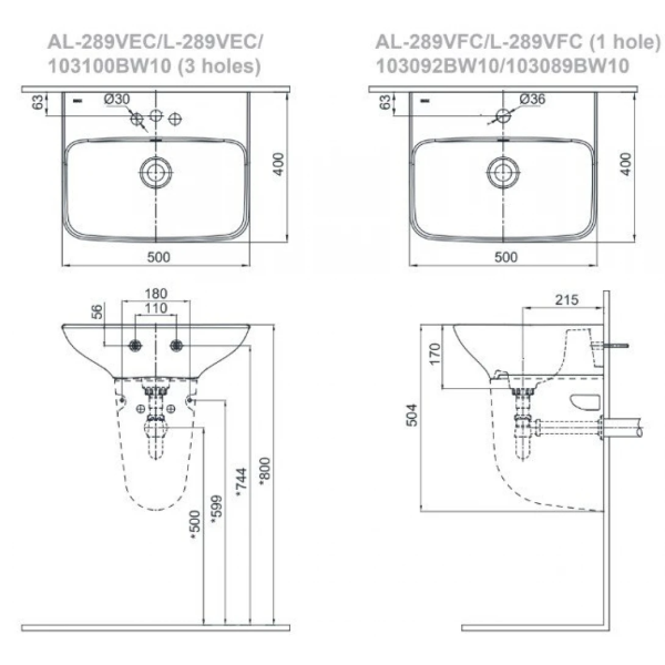 Chậu Lavabo Inax AL-289V/L-288VC Chân Treo