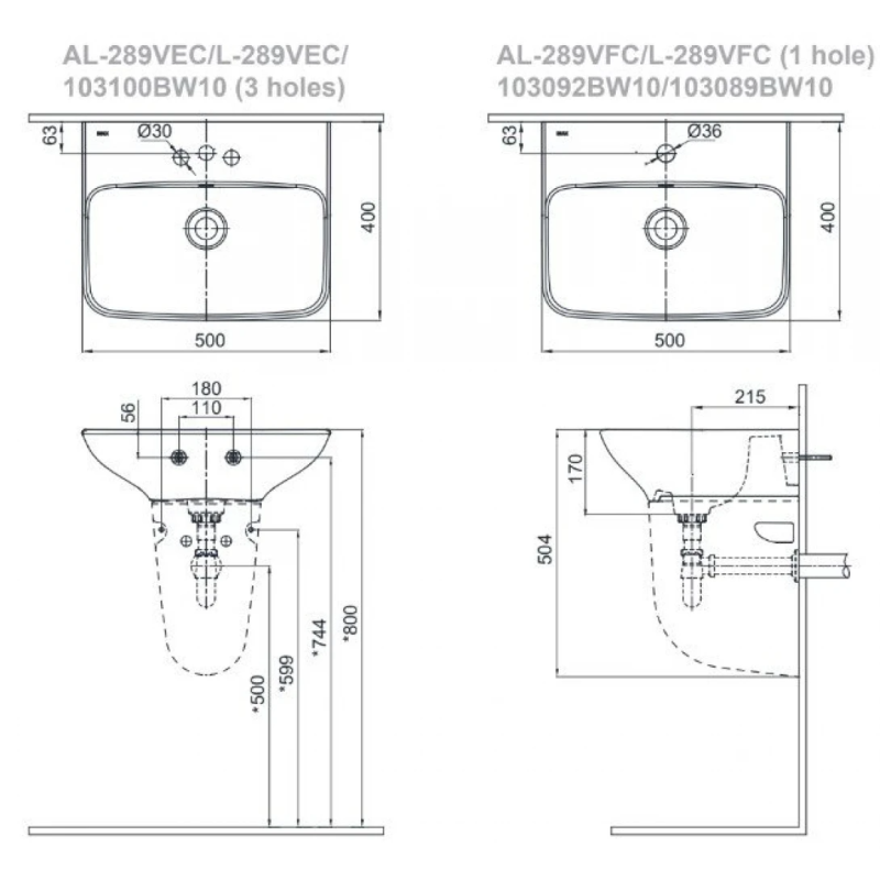 Chậu Lavabo Inax AL-289V/L-288VC Chân Treo