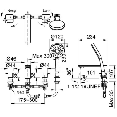 Vòi Sen Tắm Gắn Bồn Inax BFV-5013S