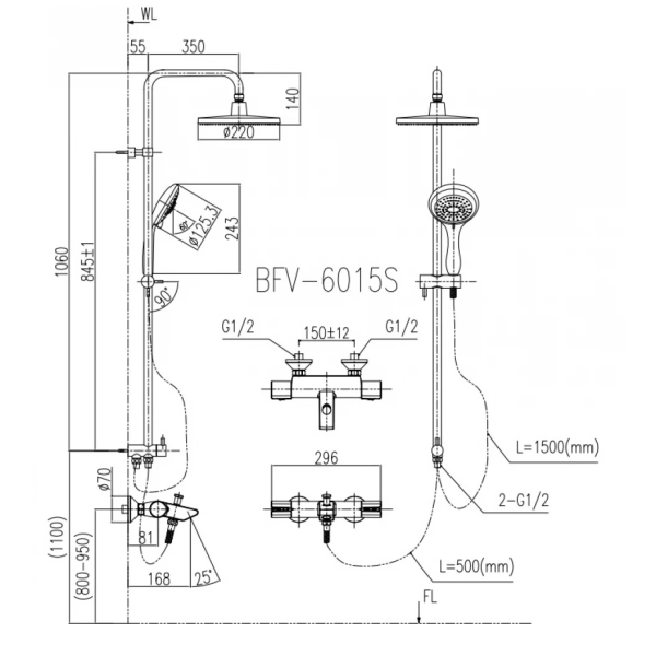 Vòi Sen Tắm Cây Inax BFV-6015S