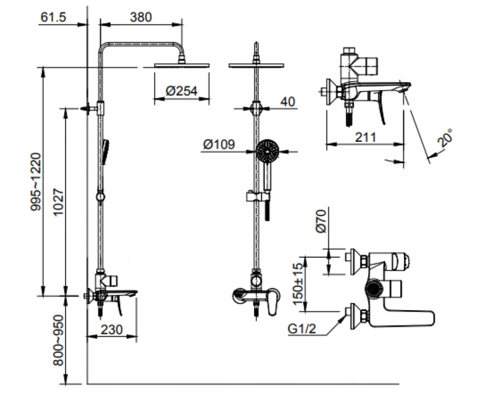 Vòi Sen Tắm Cây Inax BFV-515S