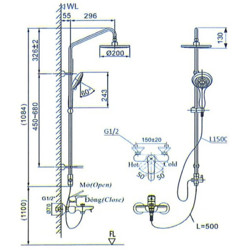Vòi Sen Tắm Cây Inax BFV-1405S