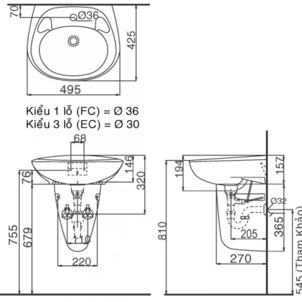 Lavabo Treo Tường Inax L-284V/L-284VC