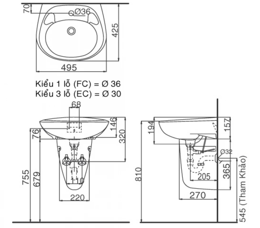 Lavabo Treo Tường Inax L-284V/L-284VC