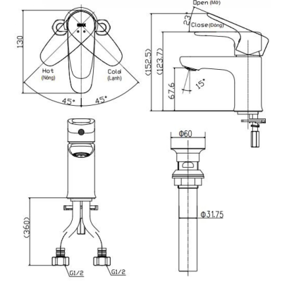 Vòi Lavabo Inax LFV-1112S
