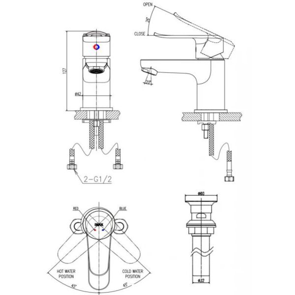 Vòi chậu lavabo nóng lạnh INAX LFV-2012S-R
