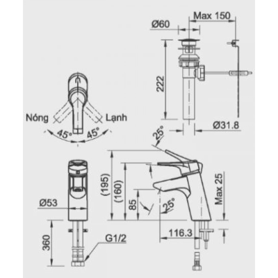 Vòi chậu lavabo nóng lạnh INAX LFV-6012S