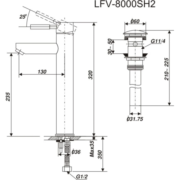 Vòi Lavabo Đặt Bàn Inax LFV-8000SH2