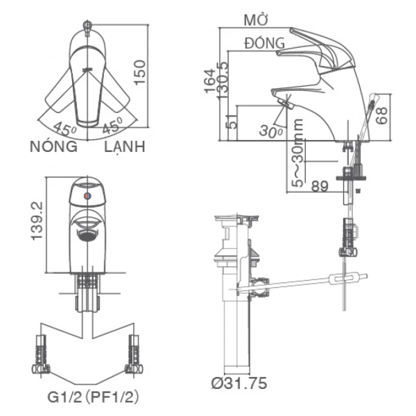 Vòi Chậu Nóng Lạnh Inax LFV-3002S