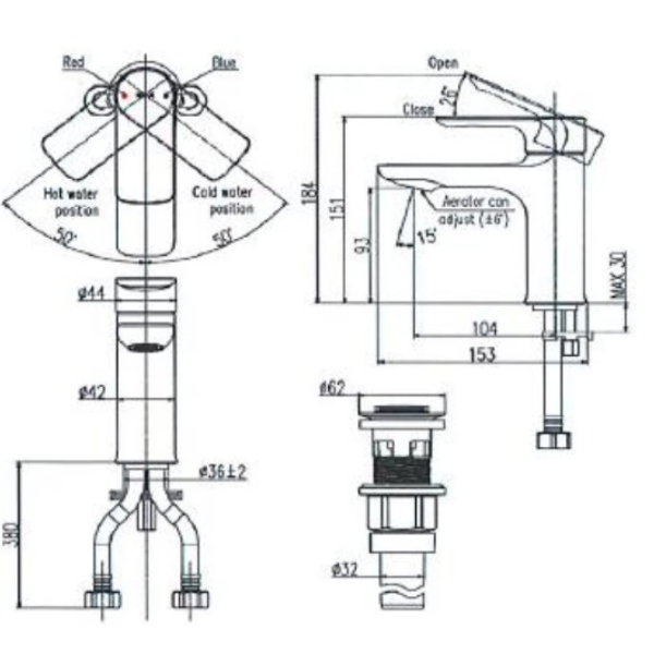 Vòi chậu lavabo nóng lạnh INAX LFV-612S