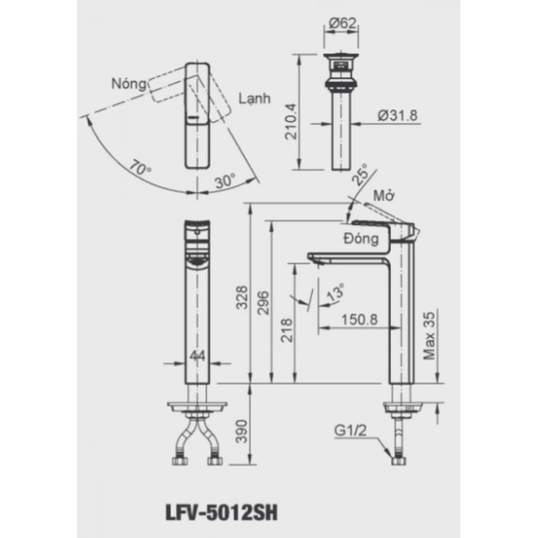 Vòi chậu lavabo nóng lạnh INAX LFV-5012SH