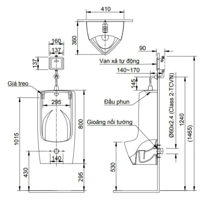 Bồn Tiểu Nam Inax AU-411V Treo Tường AquaCeramic