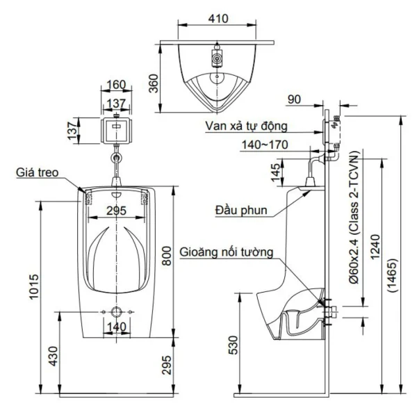 Bồn Tiểu Nam Inax AU-411V Treo Tường AquaCeramic