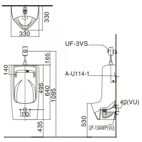 Bồn Tiểu Nam Inax AU-431VR Treo Tường AquaCeramic
