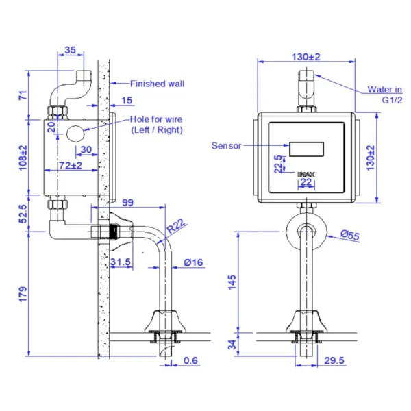 Van Xả Tiểu Cảm Ứng INAX OKUV-30SM-0.5 220V 0.5L