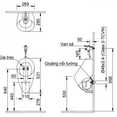 Bồn Tiểu Nam INAX U-117V Treo Tường Bồn Tiểu Nam INAX U-117V Treo Tường