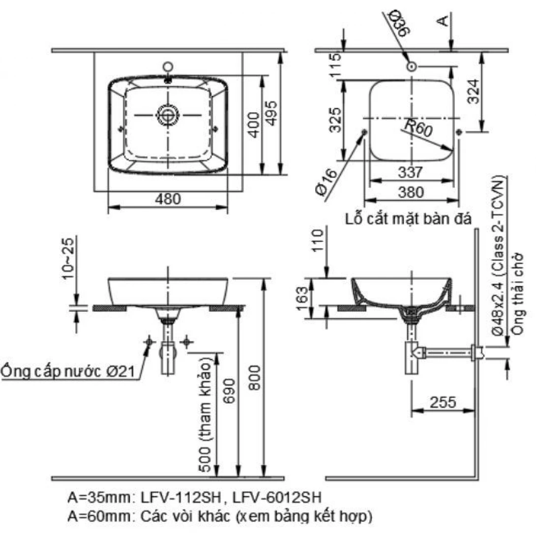 Chậu Rửa Lavabo Inax AL-369V (AL369V) Đặt Bàn AquaCeramic