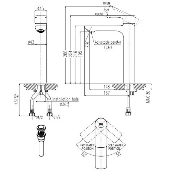 Vòi Lavabo Inax LFV-612SH-2 Thân Cao Kèm Trụ Xả
