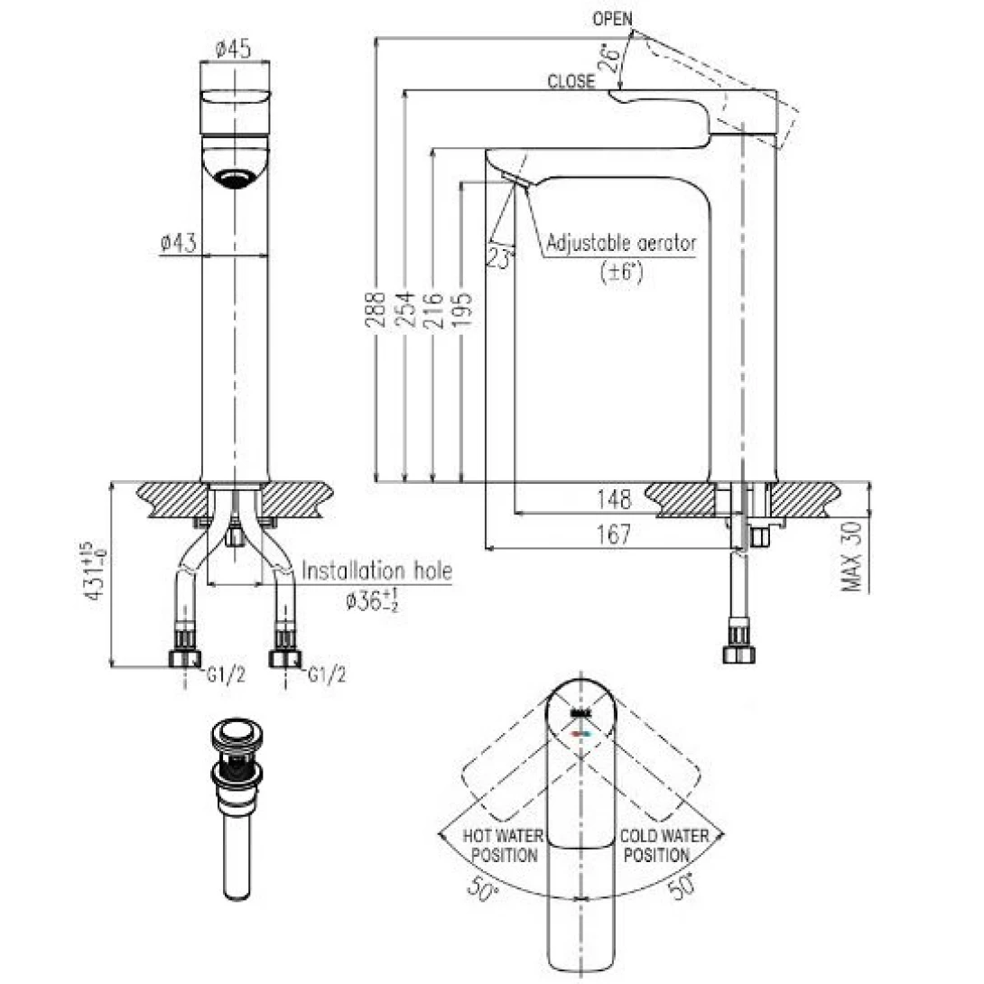 Vòi Lavabo Inax LFV-612SH-2 Thân Cao Kèm Trụ Xả