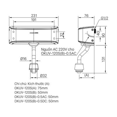 Van Xả Tiểu Cảm Ứng Inax OKUV-120S(B)-0.5AC 220V 0.5 Lít