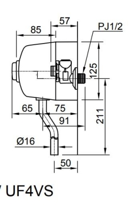 Bản vẽ kỹ thuật van xả tiểu nam INAX UF4VS