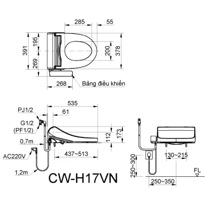Nắp Bồn Cầu Điện Tử INAX CW-H17VN (CWH17VN)